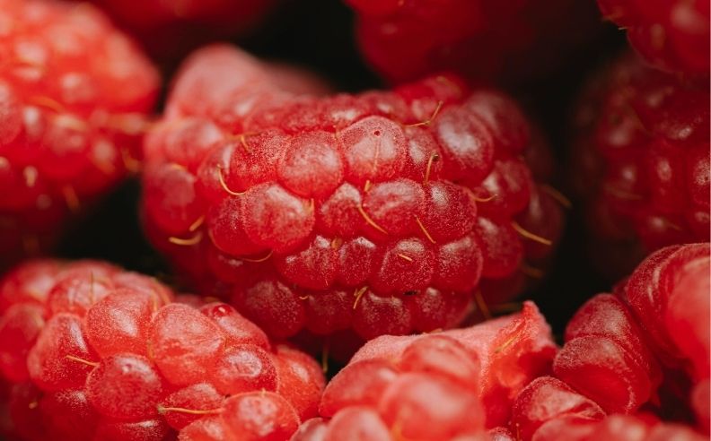 Zoom brut sur des framboises